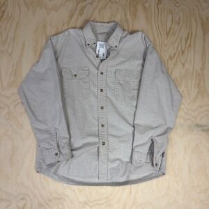 Five Brother Mens Large Flannel Work Shirt Oatmeal Tan Cotton Made in USA L